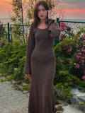Huidianyin Knitted Backless Long Dress For Women Ruffled Lace Up High Waist Maxi Dresses Femme Party Elegant Bandage Fashion Dress