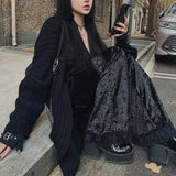 Huidianyin Goth High Waist Flared Pants Aesthetic Sexy Lace Patchwork Women's Pants Vintage Elegant Velvet Christmas Trousers