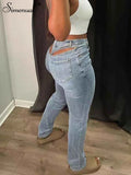 Huidianyin Simenual Cut Out Tight Zipper Pencil Jeans Denim Streetwear Baddie Clothes Women Hight Waist Pants Retro Skinny Long Trousers