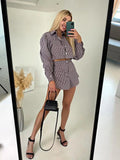 Huidianyin OL Outfits Womens Two Piece Set Plaid Long Sleeve Shirts High Wasit Wide Legs Shorts Elegant Korte Suits Outfits 2 Piece