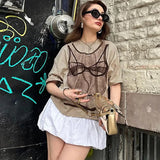 Huidianyin Funny Print Harajuku Graphic T Shirts For Women Summer Loose Casual Y2k Top Femme Street Casual Oversized T-shirt Ladies