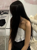 Huidianyin Splice Lace Crop Tops Women Bodycon Sexy Off the shoulders Sleeveless Tank Top Women's Club Slim Hollow Out Clothing 2024