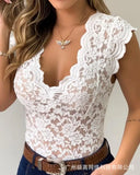 Huidianyin Lace V Neck Bodysuit Romper Teddy Sleeveless Sexy Women Spring Summer Top White See Trough Bodysuits