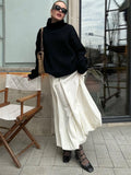 Huidianyin Silk Satin White Maxi Skirt Long Ruffled Pleated Skirts Elegant Lantern Pants A-Line Silk Long Skirts For Women 2024 New