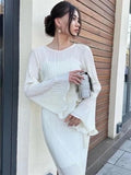 Huidianyin Ruffled Lace Up Maxi Dresses For Women Ribbed Fashion High Waist Elegant Long Dress Women's Bandage Femme Dress Autumn