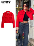 Huidianyin Pocket Red Jacket Women 2024 Autumn Winter Long Sleeve Single-breasted Casual Short Coat Elegant Office Lady Commuter Tops