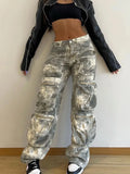 Huidianyin Camouflage Cargo Pants Women Fashion Multiple Pockets Loose Long Pant Femme Street High Waist Jeans Woman Trousers Autumn
