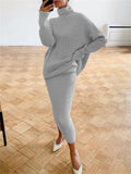 Huidianyin Ribbed Knit 2 Piece Dress Set Outfits Ladies Knitwear Top And Midi Skirt Sets For Women Casual Winter Sweater Sets 2024