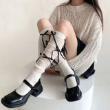 Huidianyin Splice Bow Loose Socks For Women Fashion Thermal Long Sock Knitting Socks Women's Y2K JK Girl Keep Warm Leg Warmers Ladie