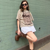 Huidianyin Funny Print Harajuku Graphic T Shirts For Women Summer Loose Casual Y2k Top Femme Street Casual Oversized T-shirt Ladies