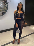 Huidianyin Simenual Baddie Fashion Mesh Tansparent Two Piece Sets Hotsweet Sexy Hollow Out Crop Tops Skinny Pants High Elastic Co Ord Suits