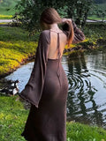 Huidianyin Knitted Backless Long Dress For Women Ruffled Lace Up High Waist Maxi Dresses Femme Party Elegant Bandage Fashion Dress