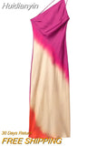 Huidianyin Tie Dye Long Dress Women Asymmertic Satin Backless Dress Woman Off Shoulder Sexy Evening Party Dresses Midi Summer Dresses