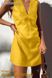 Huidianyin Fashion Solid Short Mini Dress Thin Summer 2023 Women Sleeveless V Neck Party Sundress Casual Loose Stitching Vestidos