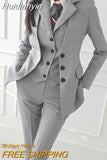 Huidianyin Fashion Women Blazer 3 Pcs Vintage Long Sleeve Suit Jackets Vest and Straight Pants Suit Female Chic Business Outfits New