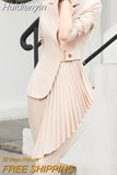Huidianyin Korean Fashion Women Blazer Suits Casual Vintage Pleated Jackets Straight Pantsuit Long Sleeve Business 2 Pieces Outfits