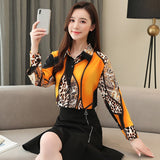 huidianyin Printing Leopard Korean Style Vintage 2023 Clothing Chiffon Blouses Women Long Sleeve Shirts Button Ladies Tops 8092 50