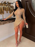 Huidianyin Autumn Beading Feather Sexy Y2K Clothes Long Sleeve Bodycon Mini Dresses For Women 2023 Outfits Club Party Birthday 925