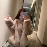 Huidianyin rabbit fur autumn and winter jacket women Korean version ins loose stand collar fashion furry coat lazy warm zipper jackets
