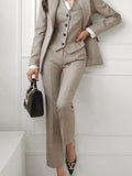 Huidianyin Fashion Women Blazer 3 Pcs Vintage Long Sleeve Suit Jackets Vest and Straight Pants Suit Female Chic Business Outfits New