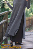 Huidianyin Long Dress VONDA Autumn Loose O Neck Side Split Fashion Pullover Maxi Sweatshirt Dresses Asymmetric Vestidos Femme Robe