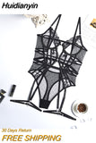 Huidianyin Bodysuit Women Sexy Exotic Costumes Lace Transparent Hot Intimate Body See Through Porn Sissy High Cut Black Teddy