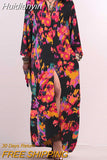 Huidianyin Fashion Beach Vestidos Women Printing Shirt Dress Bohemian Casual Loose Maxi Dress 2023 Holiday Lapel Side Slit Long Robe