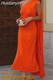 Huidianyin 2023 Asymmetric Knitted Dresses For Women Orange Cape Summer Long Dress Women Off Shoulder Elegant Evening Party Dresses