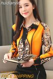 huidianyin Printing Leopard Korean Style Vintage 2023 Clothing Chiffon Blouses Women Long Sleeve Shirts Button Ladies Tops 8092 50