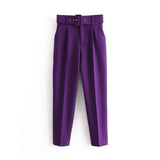 Huidianyin 2024 New Pleated Multi-Color Harlan Pants Leisure Solid-Color Women's Pants Belt