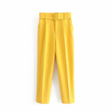 Huidianyin 2024 New Pleated Multi-Color Harlan Pants Leisure Solid-Color Women's Pants Belt