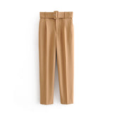 Huidianyin 2024 New Pleated Multi-Color Harlan Pants Leisure Solid-Color Women's Pants Belt