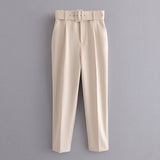 Huidianyin 2024 New Pleated Multi-Color Harlan Pants Leisure Solid-Color Women's Pants Belt