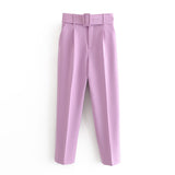 Huidianyin 2024 New Pleated Multi-Color Harlan Pants Leisure Solid-Color Women's Pants Belt