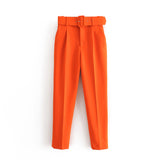 Huidianyin 2024 New Pleated Multi-Color Harlan Pants Leisure Solid-Color Women's Pants Belt