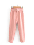 Huidianyin 2024 New Pleated Multi-Color Harlan Pants Leisure Solid-Color Women's Pants Belt