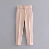 Huidianyin 2024 New Pleated Multi-Color Harlan Pants Leisure Solid-Color Women's Pants Belt