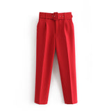 Huidianyin 2024 New Pleated Multi-Color Harlan Pants Leisure Solid-Color Women's Pants Belt