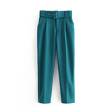 Huidianyin 2024 New Pleated Multi-Color Harlan Pants Leisure Solid-Color Women's Pants Belt