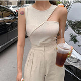 Huidianyin 2024 O Neck Summer Knit Top Sleeveless Women Sexy Basic T Shirt White Off Shoulder Ribbed Black Tank Top Casual