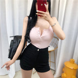 Huidianyin slim tank top women sleeveless Knitted top halter white black bustier V-neck button summer crop tops cropped feminino 2024