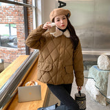 Sense Splicing Lamb Wool Collar Light Diamond Cotton Clothes Female Autumn And Winter New Korean Version Of Chic Casual Warm Cotton-Padded Jacket