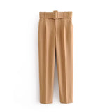 Huidianyin 2024 New Pleated Multi-Color Harlan Pants Leisure Solid-Color Women's Pants Belt