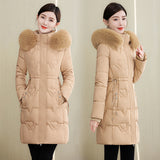 Clothes Female Medium Long Style 2024 Winter New Korean Version Slim Long Cotton-Padded Jacket Add Thick Warm Big Wool Collar Large Size Coat