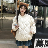 Fragrant Wind Without Collar Diamond Down Cotton Clothes Women Winter Super Good-Looking Short Round Collar Thick Coat Design Sense Cotton-Padded Clothes