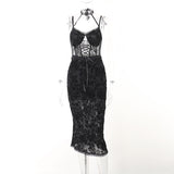 Huidianyin Dark 2024 Spring And Summer New Style Lace Lace Jacquard Suspender Slim Dress Woman