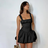 Huidianyin French Fashion Shrunken Pleated Fluffy Dress 2024 Summer New Suspender Skirt