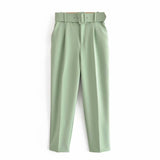 Huidianyin 2024 New Pleated Multi-Color Harlan Pants Leisure Solid-Color Women's Pants Belt