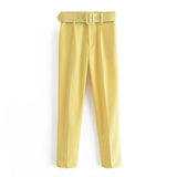 Huidianyin 2024 New Pleated Multi-Color Harlan Pants Leisure Solid-Color Women's Pants Belt