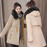 Winter Down Cotton Jacket Women's Long Coat Ins Cotton-Padded Jacket Big Wool Collar Collect Waist Tooling Plus Velvet Pie To Overcome